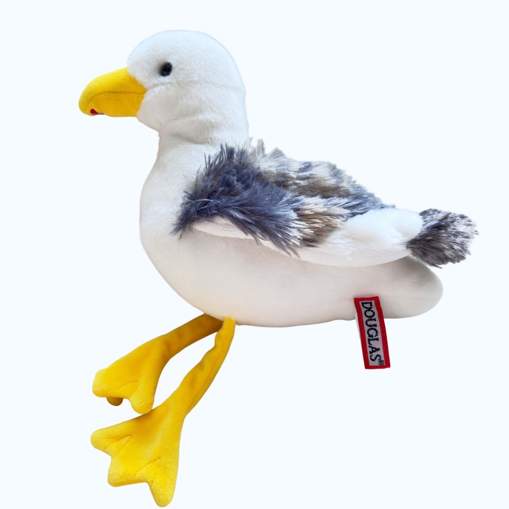 Douglas Seagull Plush Stuffed Bird Gray White Yellow 10" Soft Toy